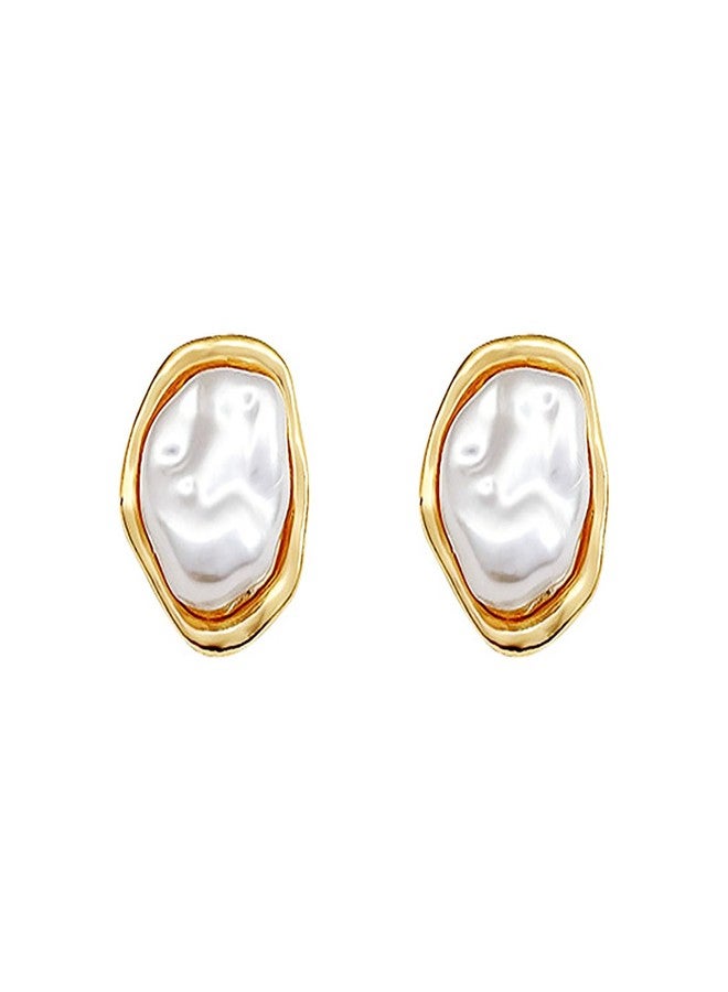 GLMOCM Baroque Pearl Stud Earrings For Women 14k Gold Plated Irregular Pearls Earrings Chunky Big Pearl Earrings Vintage pearl Statement Earrings Jewelry Gift For Women (Gold A) - Image 1